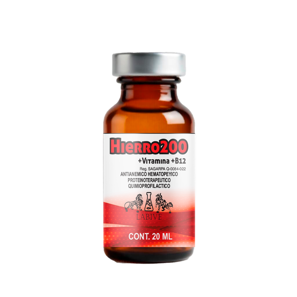 Hierro 200 Inyectable Suplemento Hemático con Hierro, B12, Cobalto y Zinc para Ganado